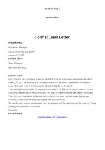 Free Formal Email Letter Template to Edit Online