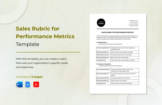 Sales Rubric for Performance Metrics Template