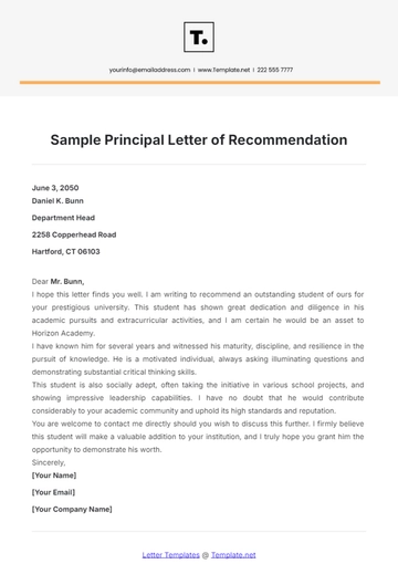 Free Sample Principal Letter of Recommendation Template to Edit Online