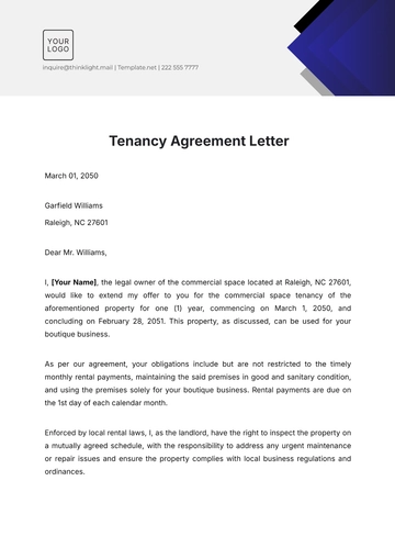 Free Tenancy Agreement Letter Template to Edit Online