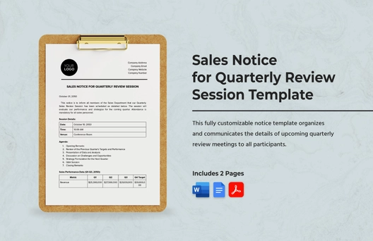Sales Notice for Quarterly Review Session Template