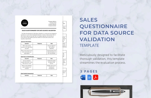 Sales Questionnaire for Data Source Validation Template