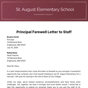 Free Principal Farewell Letter to Staff Template to Edit Online