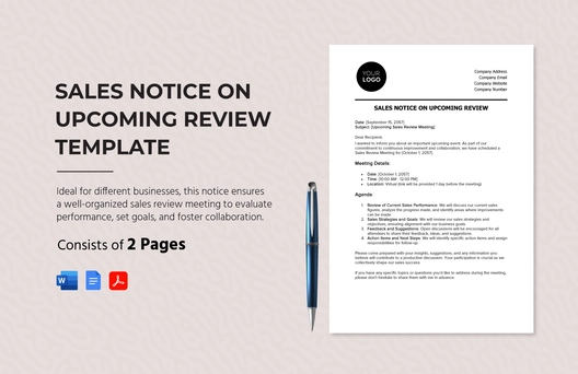 Sales Notice on Upcoming Review Template