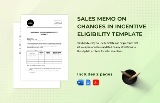 Sales Memo on Changes in Incentive Eligibility Template