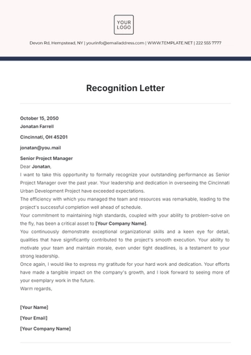 Free Recognition Letter Template to Edit Online