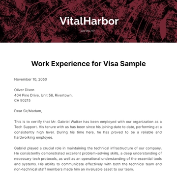 Free Work Experience for Visa Sample Template to Edit Online