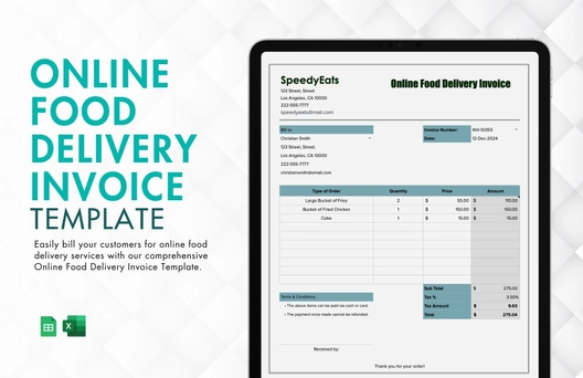 Online Food Delivery Invoice Template