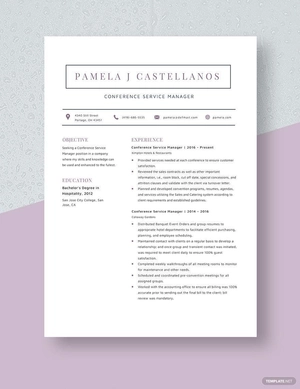 Conference Service Manager Resume