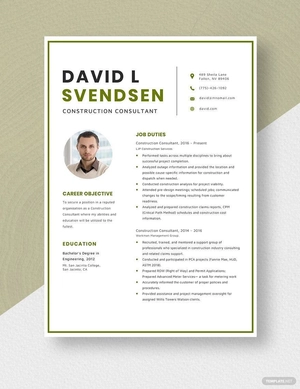 Construction Consultant Resume