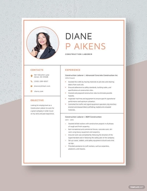 Construction Laborer Resume
