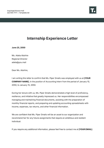 Free Internship Experience Letter Template to Edit Online