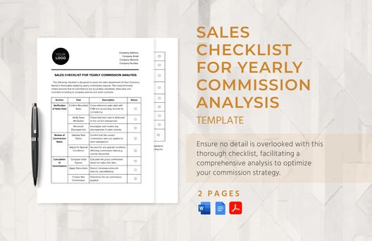 Sales Checklist for Yearly Commission Analysis Template