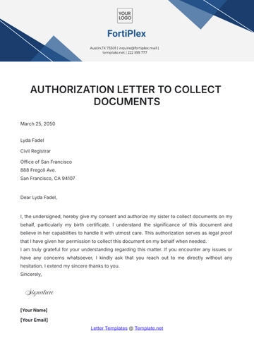 Free Authorization Letter to Collect Documents Template to Edit Online