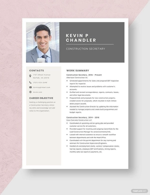 Construction Secretary Resume