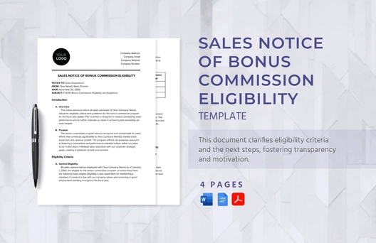 Sales Notice of Bonus Commission Eligibility Template