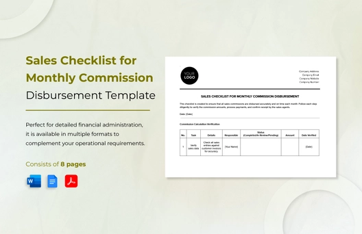 Sales Checklist for Monthly Commission Disbursement Template