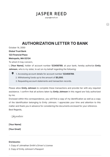Free Authorization Letter to Bank Template to Edit Online