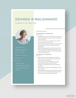 Curriculum Writer Resume