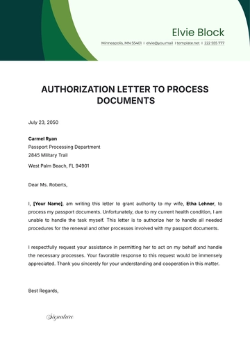 Free Authorization Letter to Process Documents Template to Edit Online