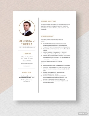 Customer Care Consultant Resume