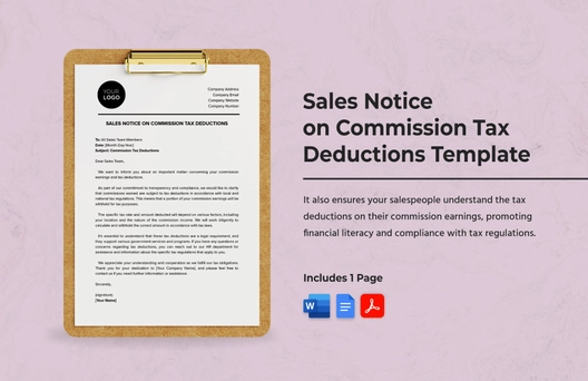 Sales Notice on Commission Tax Deductions Template