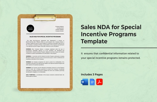 Sales NDA for Special Incentive Programs Template Sales NDA for Special Incentive Programs Template