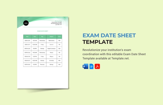 Exam Date Sheet Template Exam Date Sheet Template