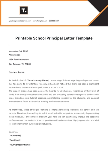 Free School Principal Letter Template to Edit Online