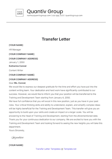 Free Transfer Letter Template to Edit Online