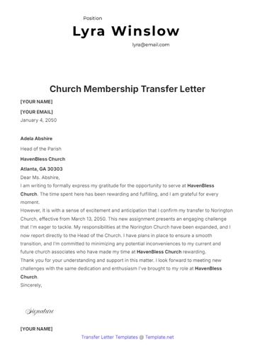 Free Church Membership Transfer Letter Template to Edit Online
