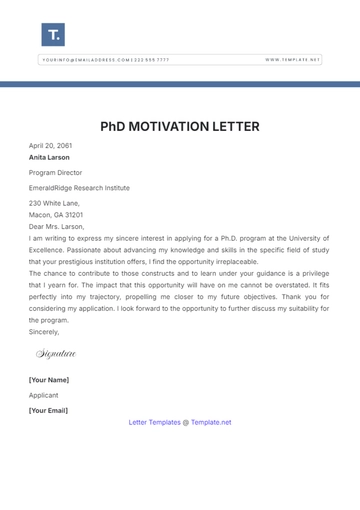 Free PhD Motivation Letter Template to Edit Online