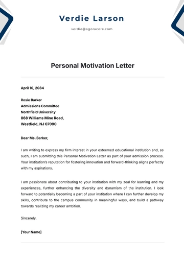 Free Personal Motivation Letter Template to Edit Online