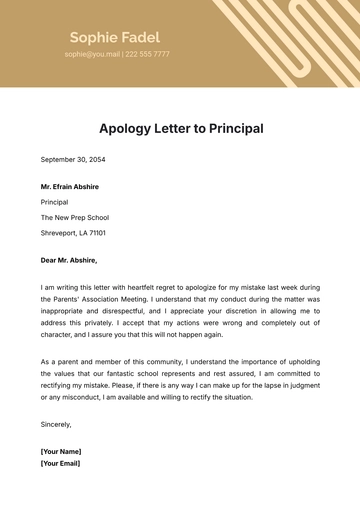 Free Apology Letter to Principal Template to Edit Online