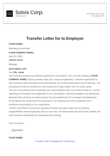Free Transfer Letter to Employer Template to Edit Online