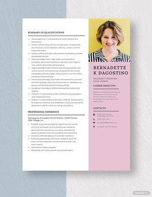 Delinquency Prevention Social Worker Resume