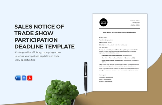 Sales Notice of Trade Show Participation Deadline Template