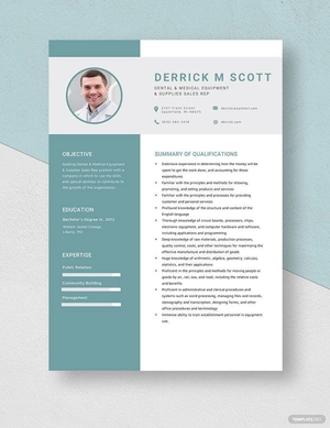 Dental & Medical Equipment & Supplies Sales Rep Resume