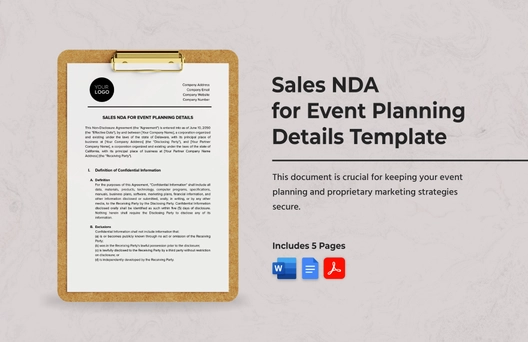 Sales NDA for Event Planning Details Template Sales NDA for Event Planning Details Template