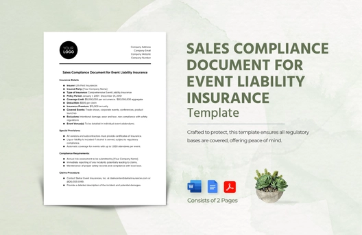 Sales Compliance Document for Event Liability Insurance Template