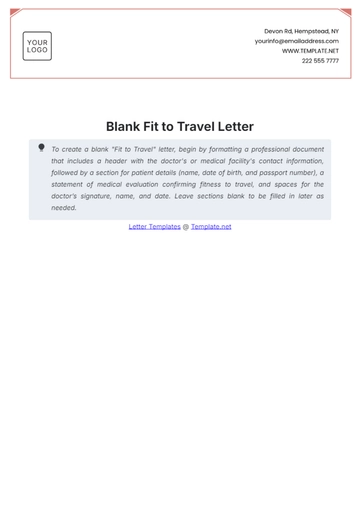 Free Blank Fit to Travel Letter Template to Edit Online