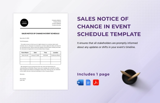 Sales Notice of Change in Event Schedule Template