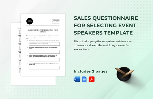 Sales Questionnaire for Selecting Event Speakers Template
