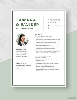 Guest Service Manager Resume