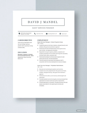 Guest Services Manager Resume