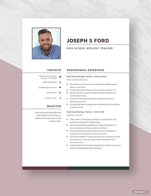 High School Biology Teacher Resume
