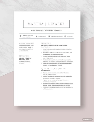 High School Chemistry Teacher Resume