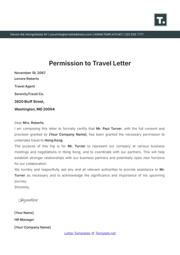 Free Permission to Travel Letter Template to Edit Online