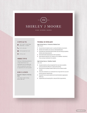 High School Nurse Resume