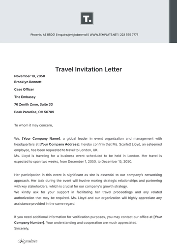 Free Travel Invitation Letter Template to Edit Online
